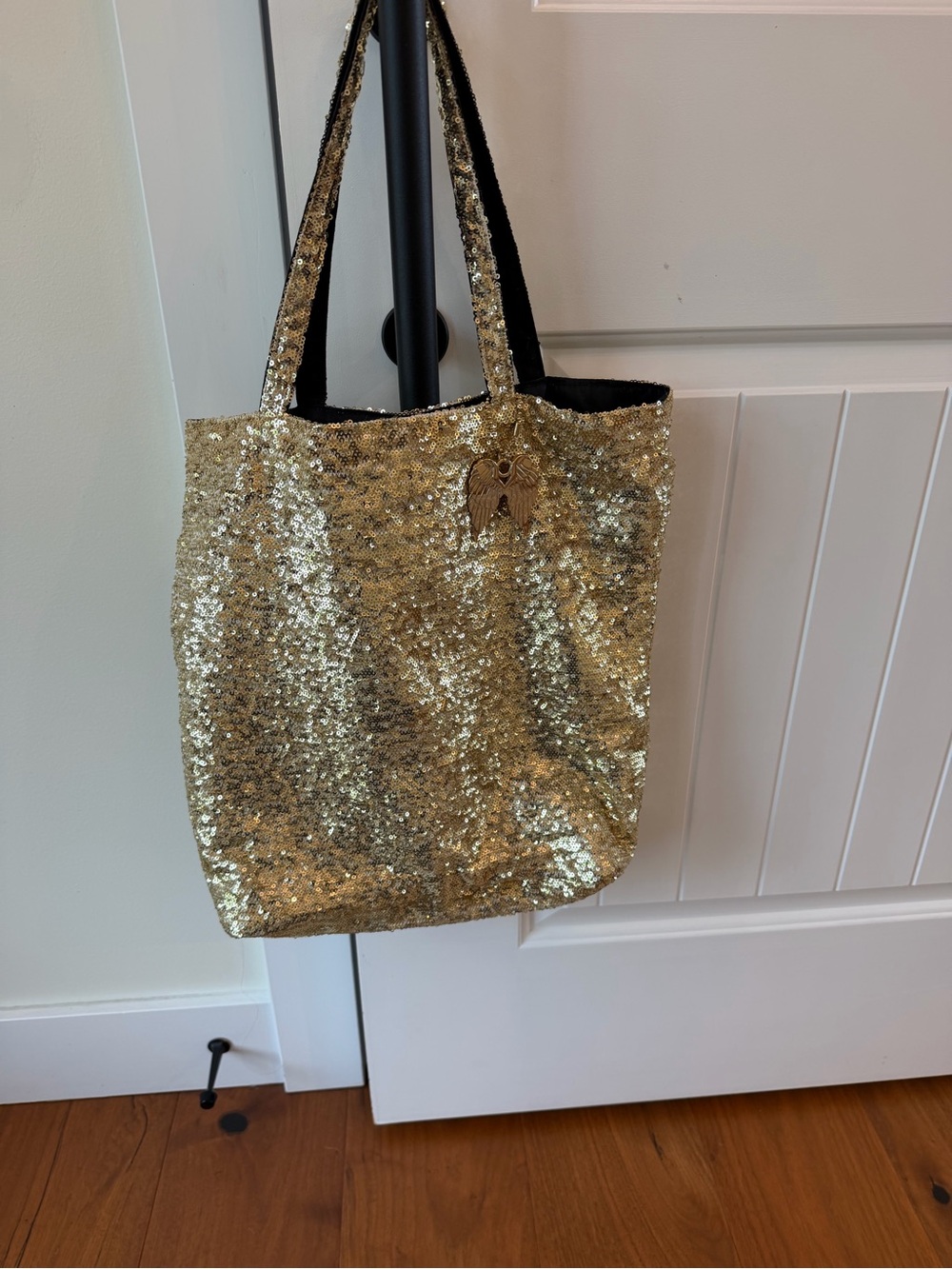 Victoria's Secret Gold Sequin Tote with Black Handles